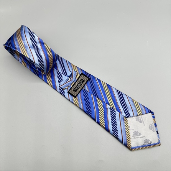Steve Harvey Men’s Silk Necktie – Blue & Yellow Striped Tie Classic Business - Picture 2 of 5